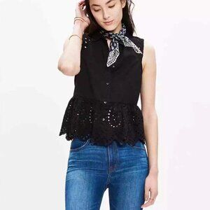 Madewell Eyelet Mix Top Sleeveless Lace Button Down Tank Black S…